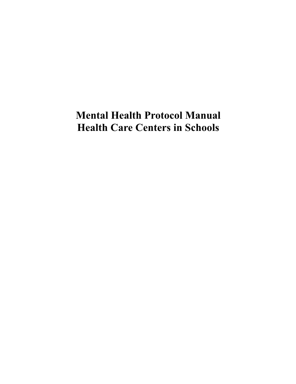 Mental Health Protocol Manual
