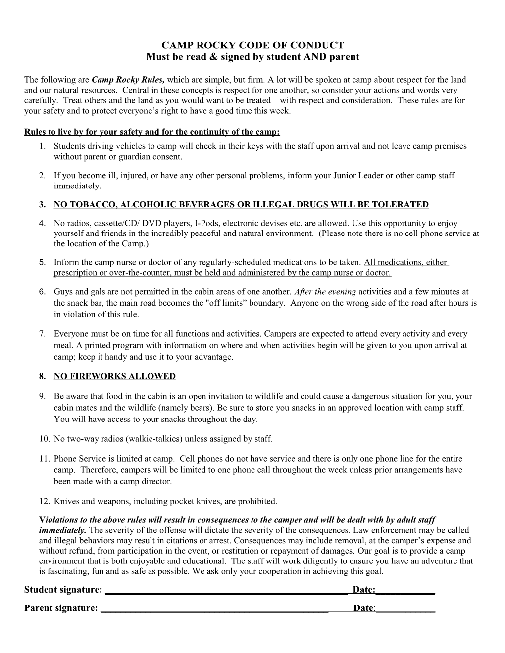 Camp Rocky Code of Conduct
