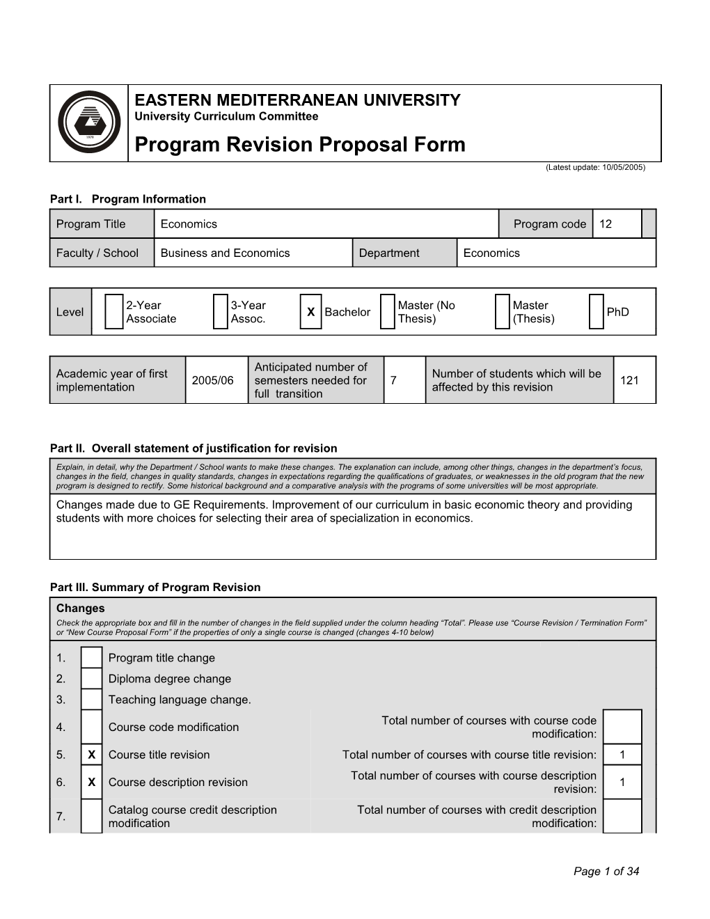 Program Revision Proposal Form