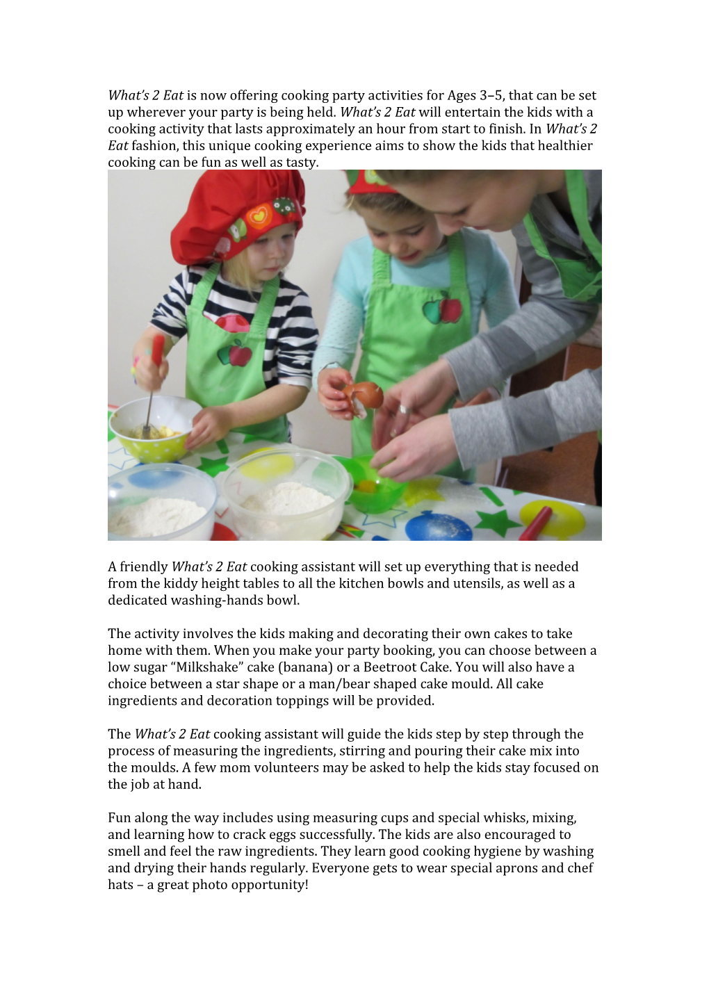 What S 2 Eat Is Now Offering Cooking Party Activities for Ages 3 5, That Can Be Set Up