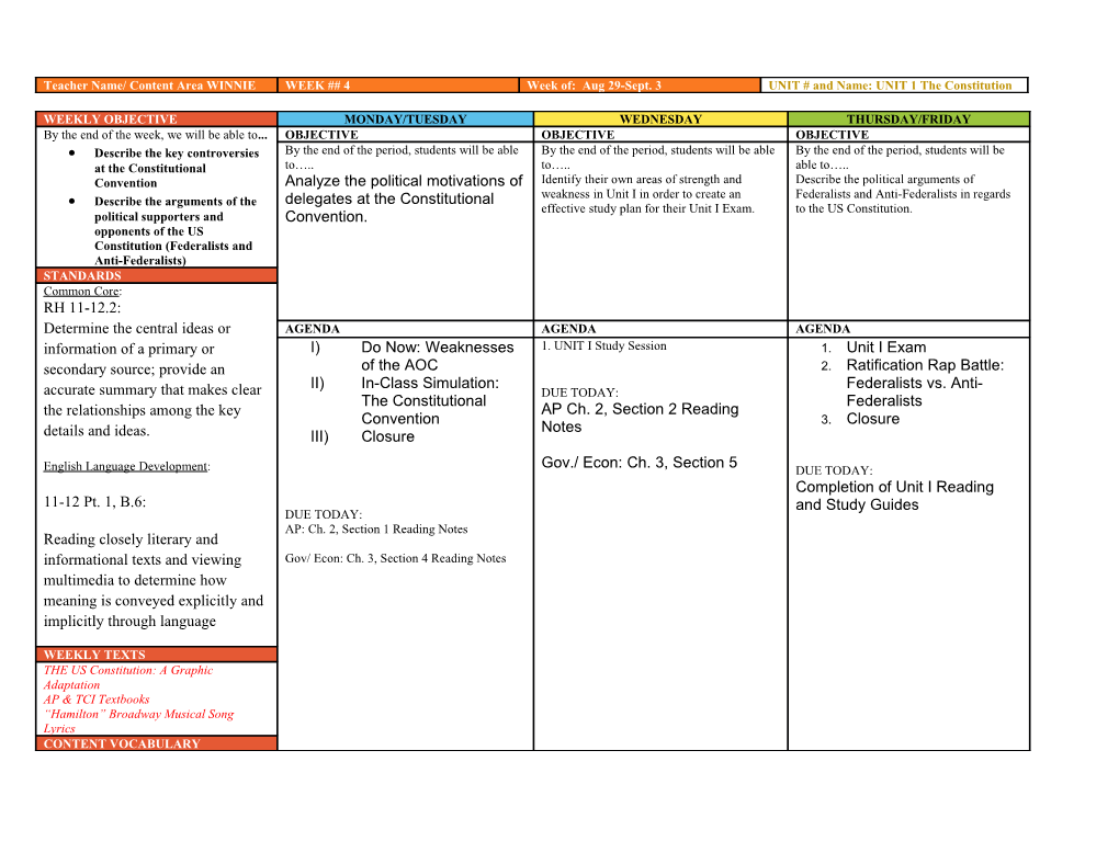 *Highlighted Items Indicate Discussion-Based Activities