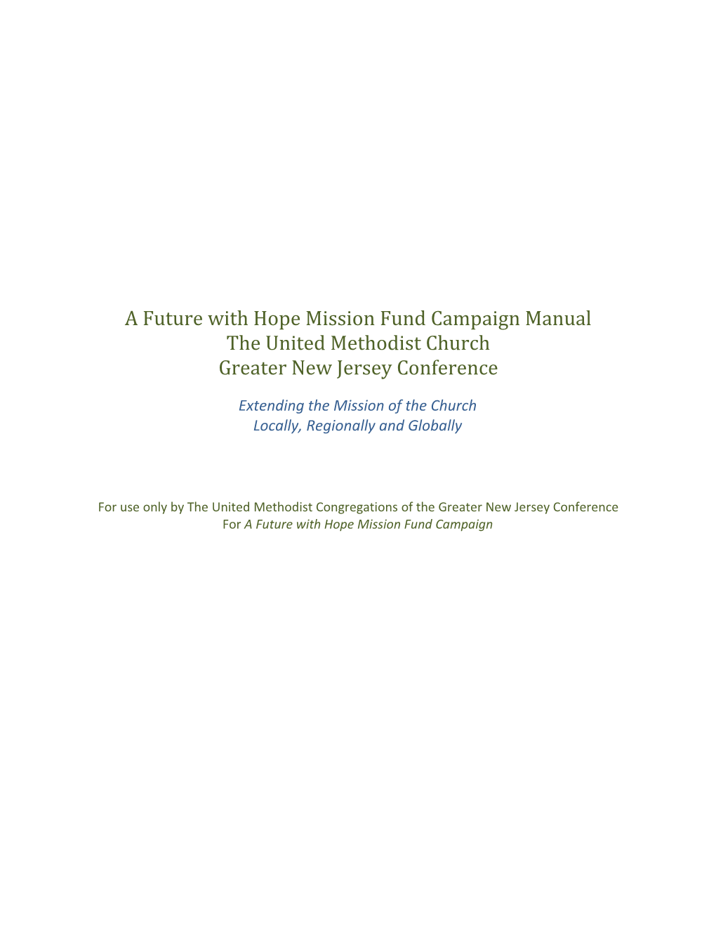 A Future with Hope Mission Fund Campaign Manual