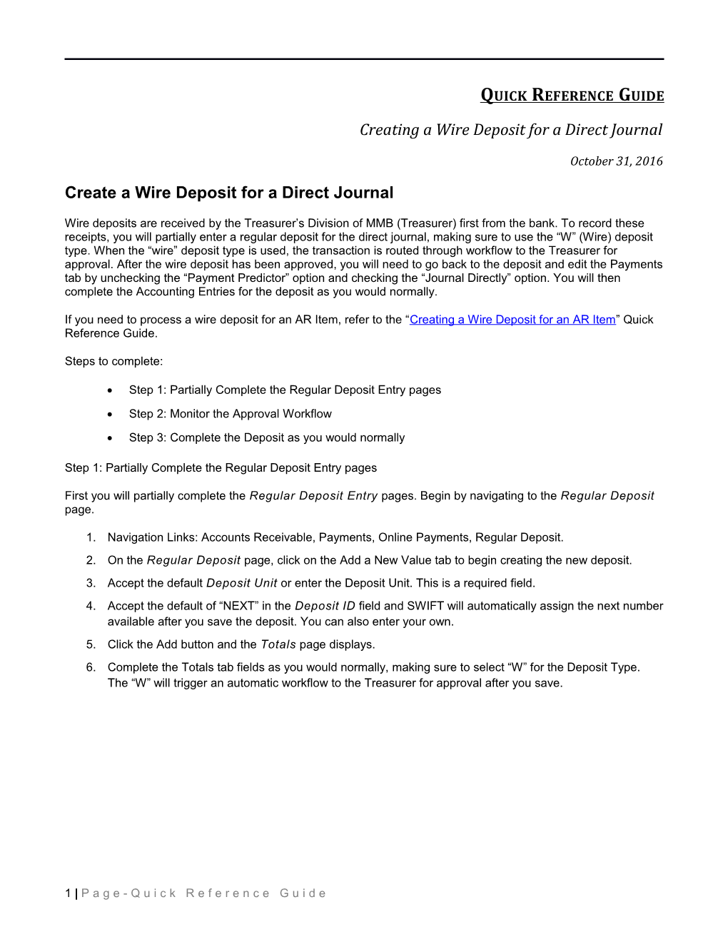 Creating a Direct Journal Deposit