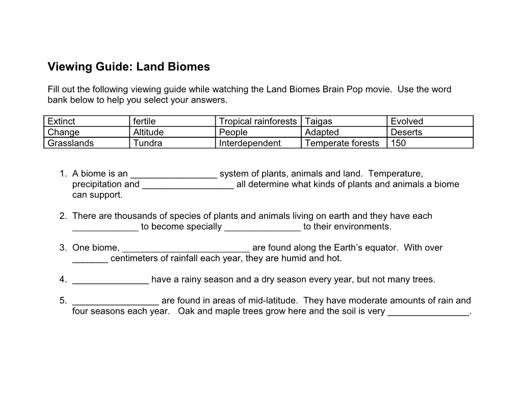 Viewing Guide: Land Biomes