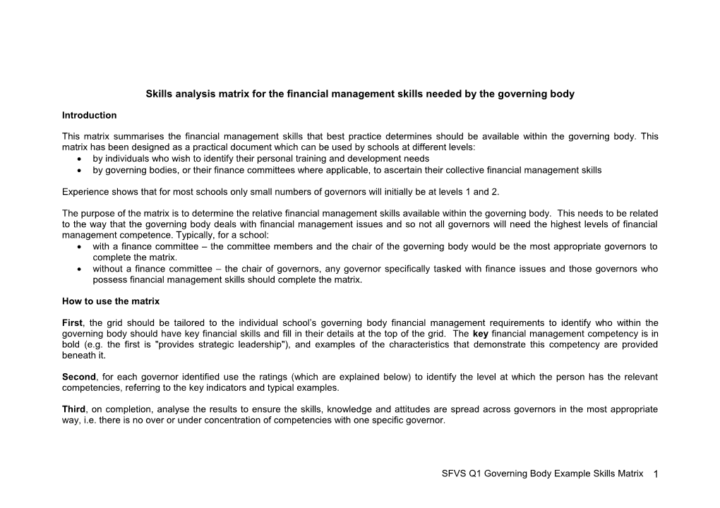 Governing Body Financial Skills Matrix