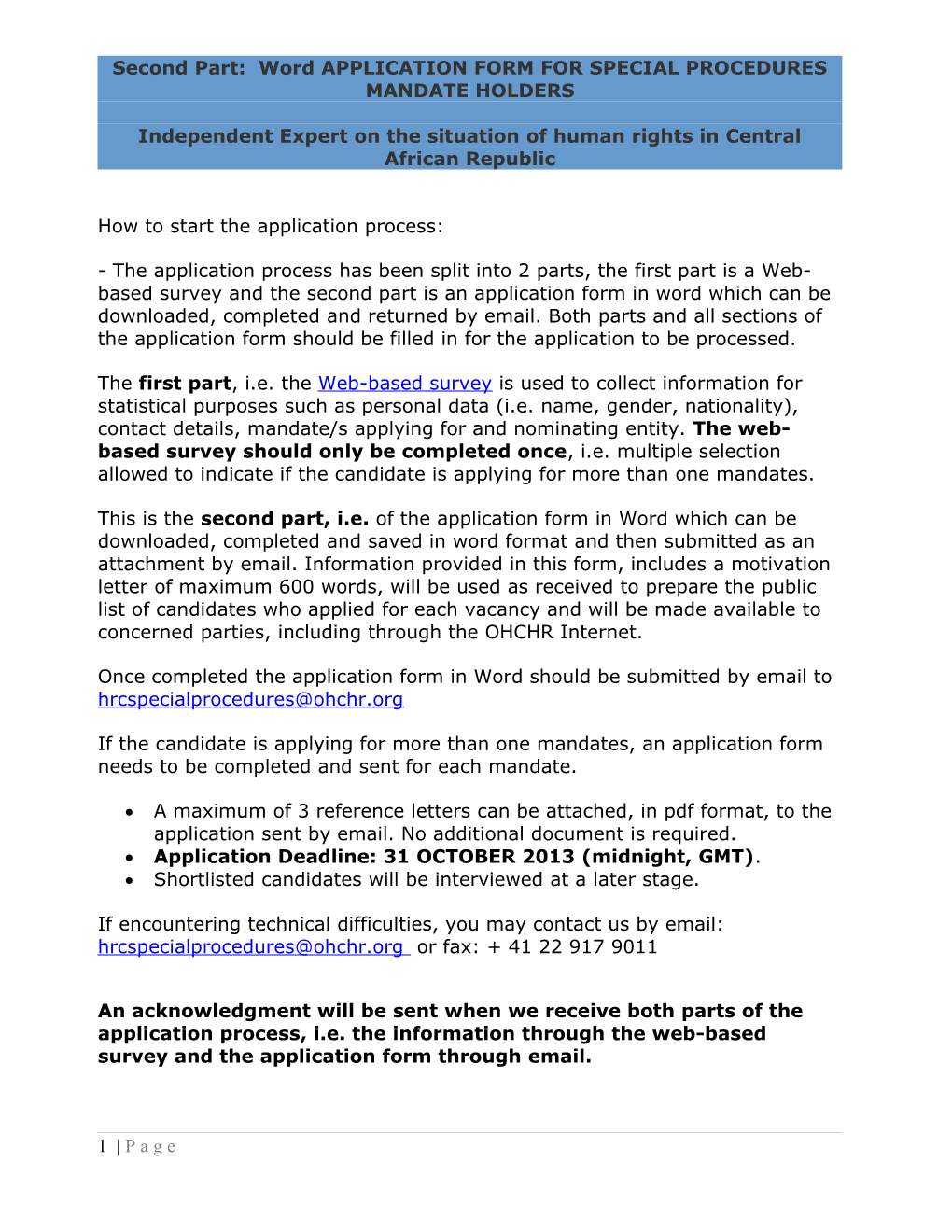 Second Part: Word APPLICATION FORM for SPECIAL PROCEDURES MANDATE HOLDERS s2