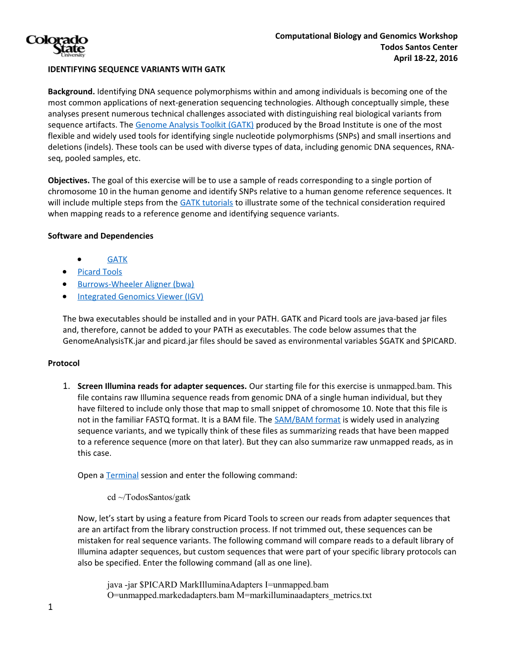 Identifying Sequence Variants with GATK