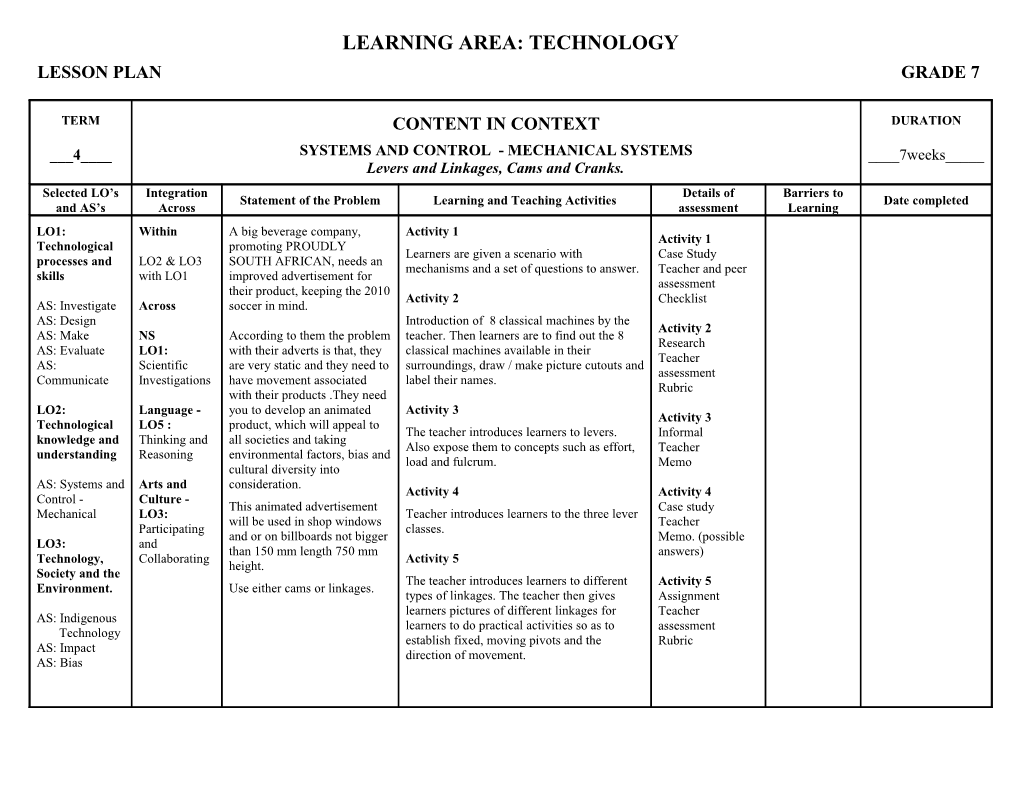 Learning Area: Technology