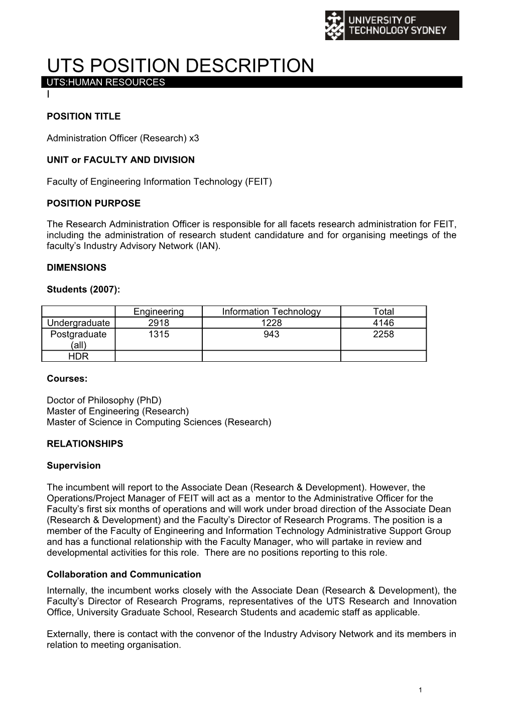 Key Selection Criteria Support Staff