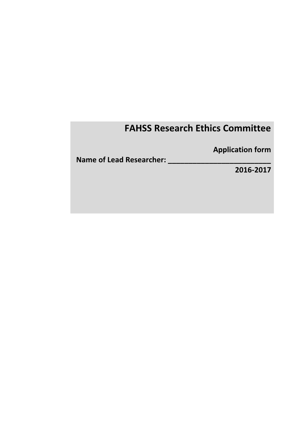 FAHSS Research Ethics Committee