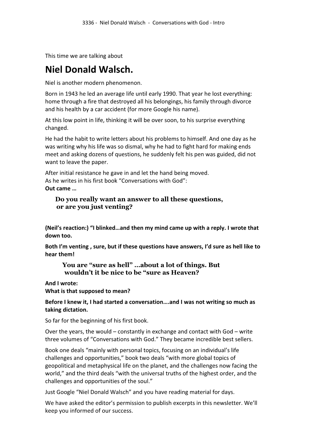 3336 - Niel Donald Walsch - Conversations with God - Intro