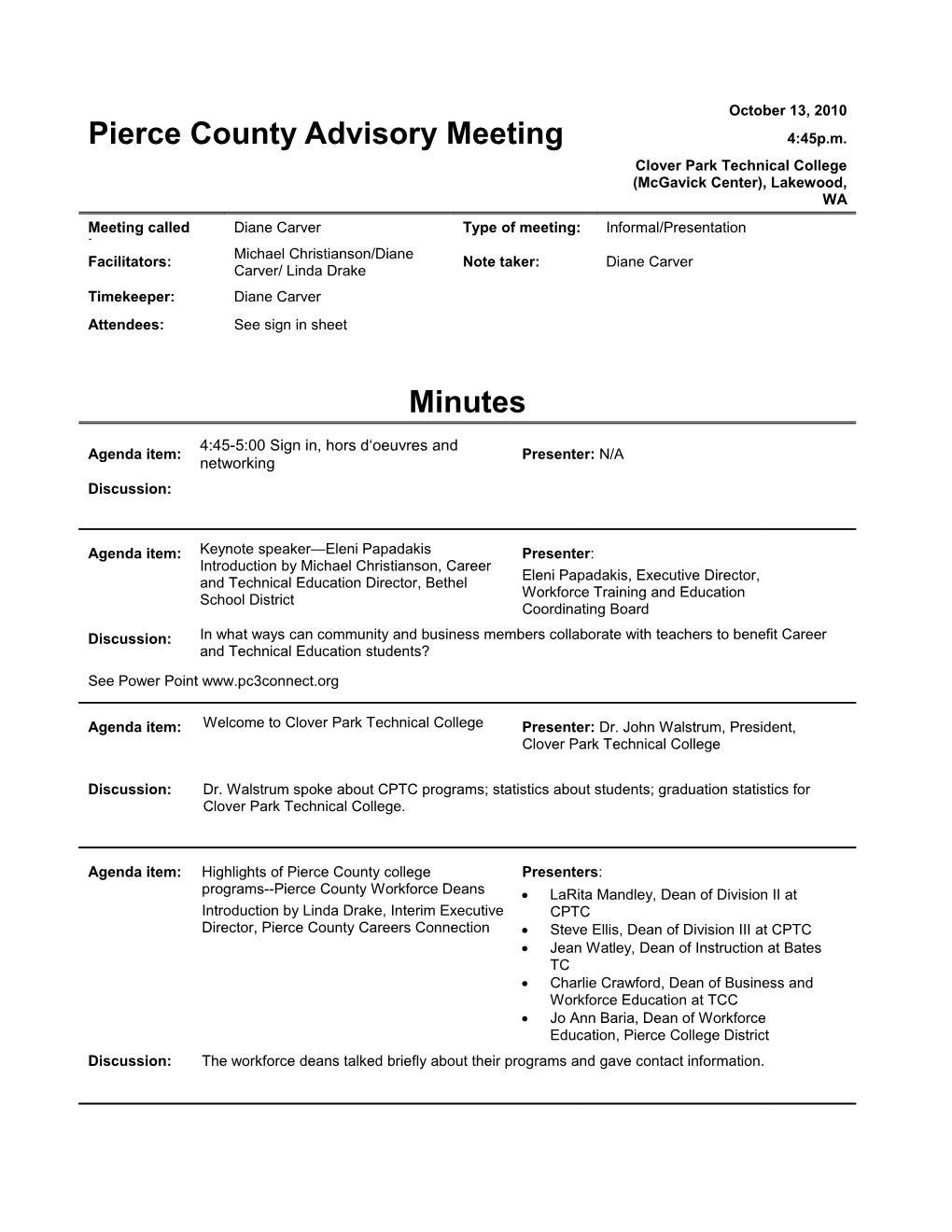 Pierce County Advisory Meeting