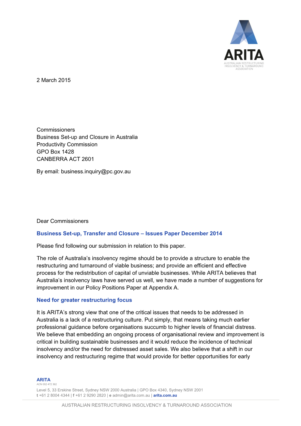 Submission 31 - Australian Restructuring Insolvency & Turnaround Association (ARITA)