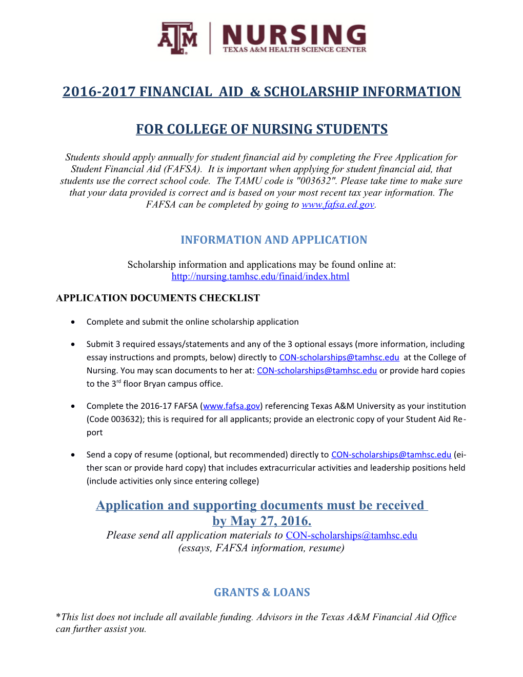 2016-2017 Financial Aid & Scholarship Information