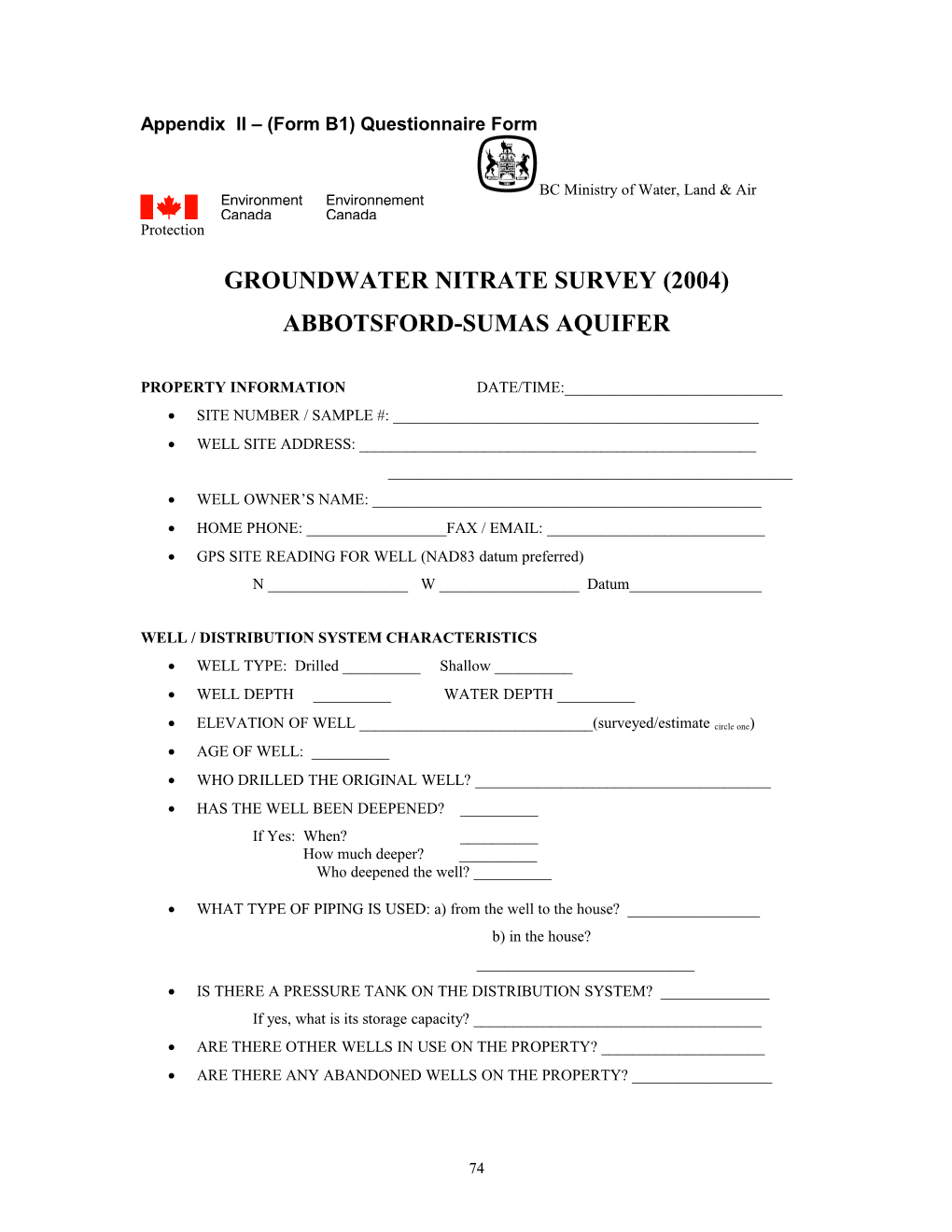 Appendix II (Form B1) Questionnaire Form