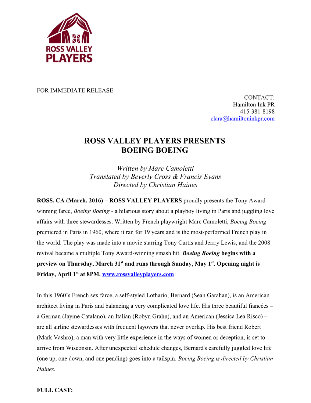 Ross Valley Players Presents