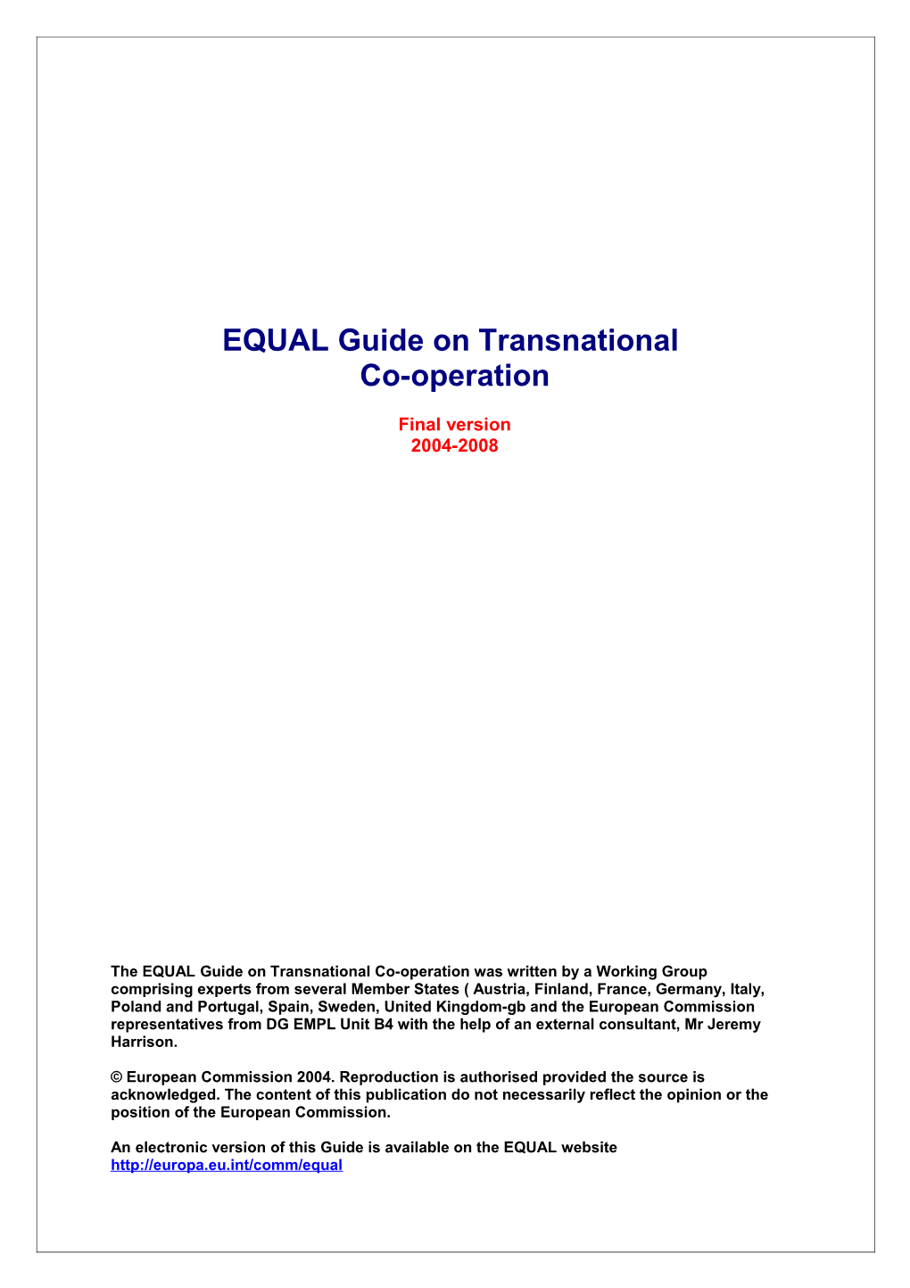 EQUAL Guide on Transnationality