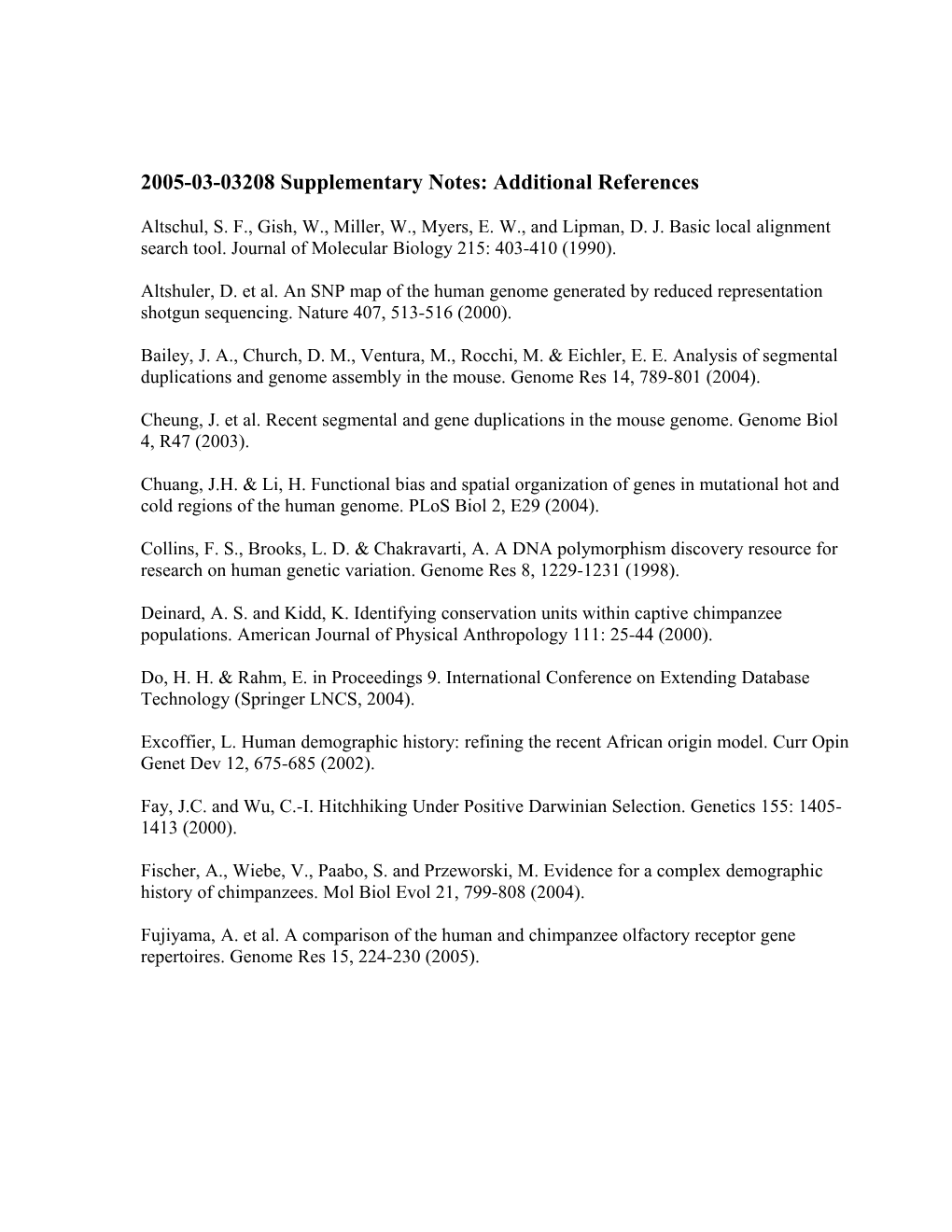 Supplementary Notes: Additional References