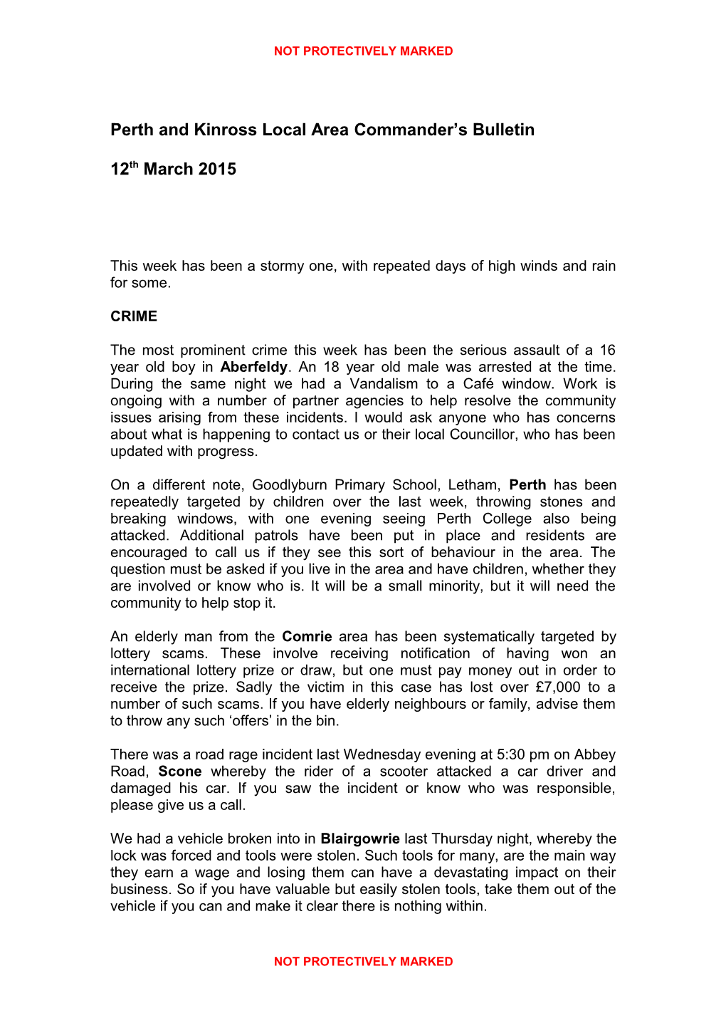 Perth and Kinross Local Area Commander S Bulletin s2