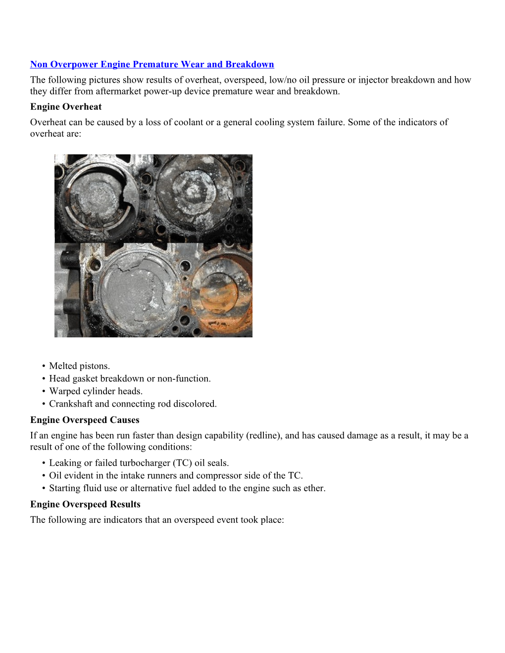 Non Overpower Engine Premature Wear and Breakdown s1