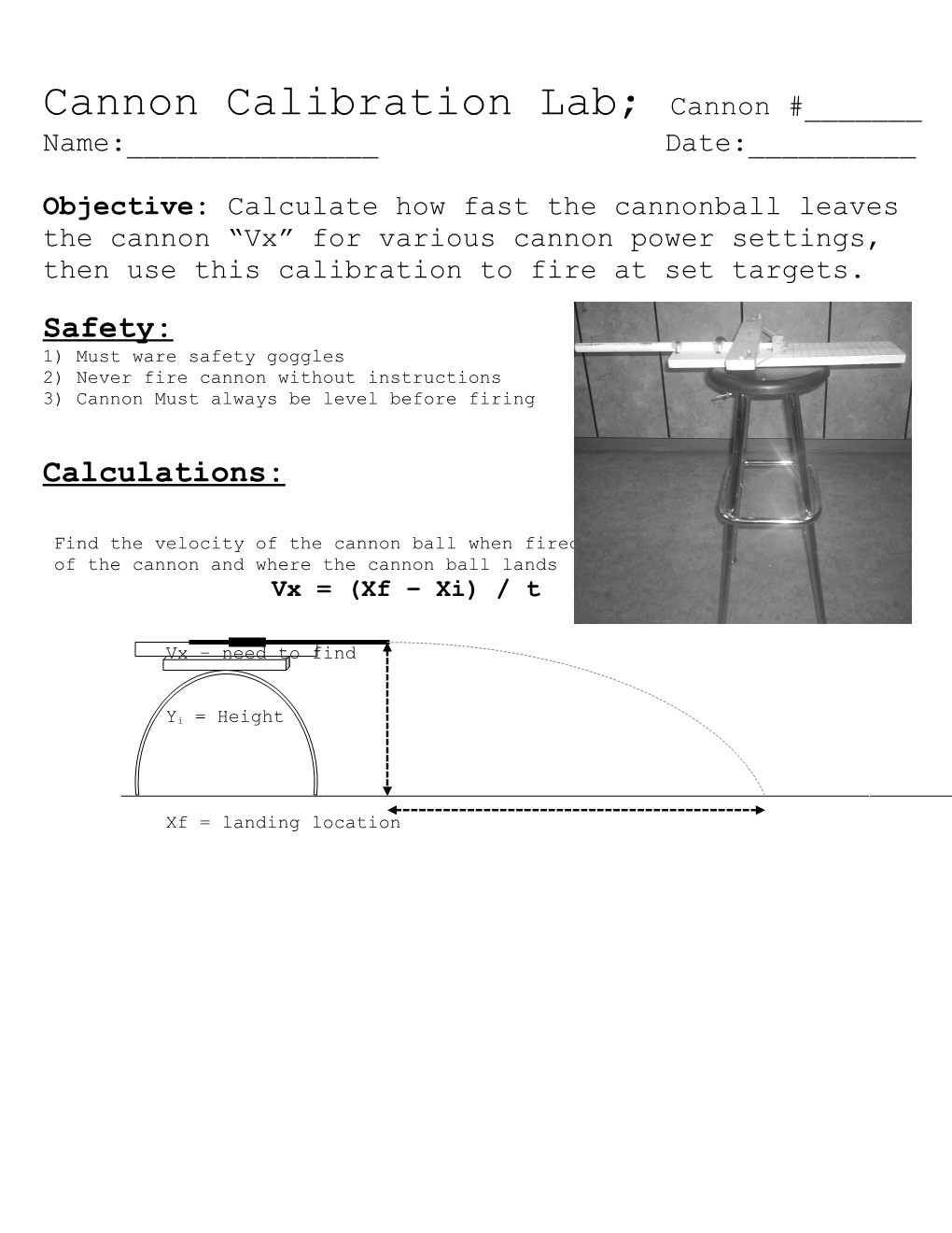 Cannon Calibration Lab; Cannon #______