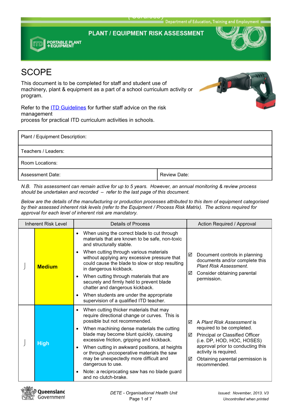 DETE - Plant & Equipment Risk Assessment s1