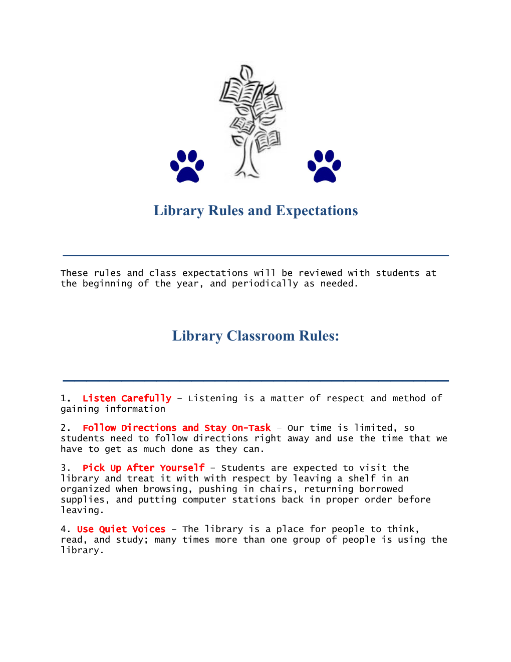 Library Rules and Expectations