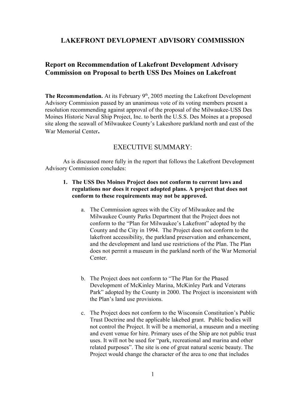 Lakefront Devlopment Advisory Commission