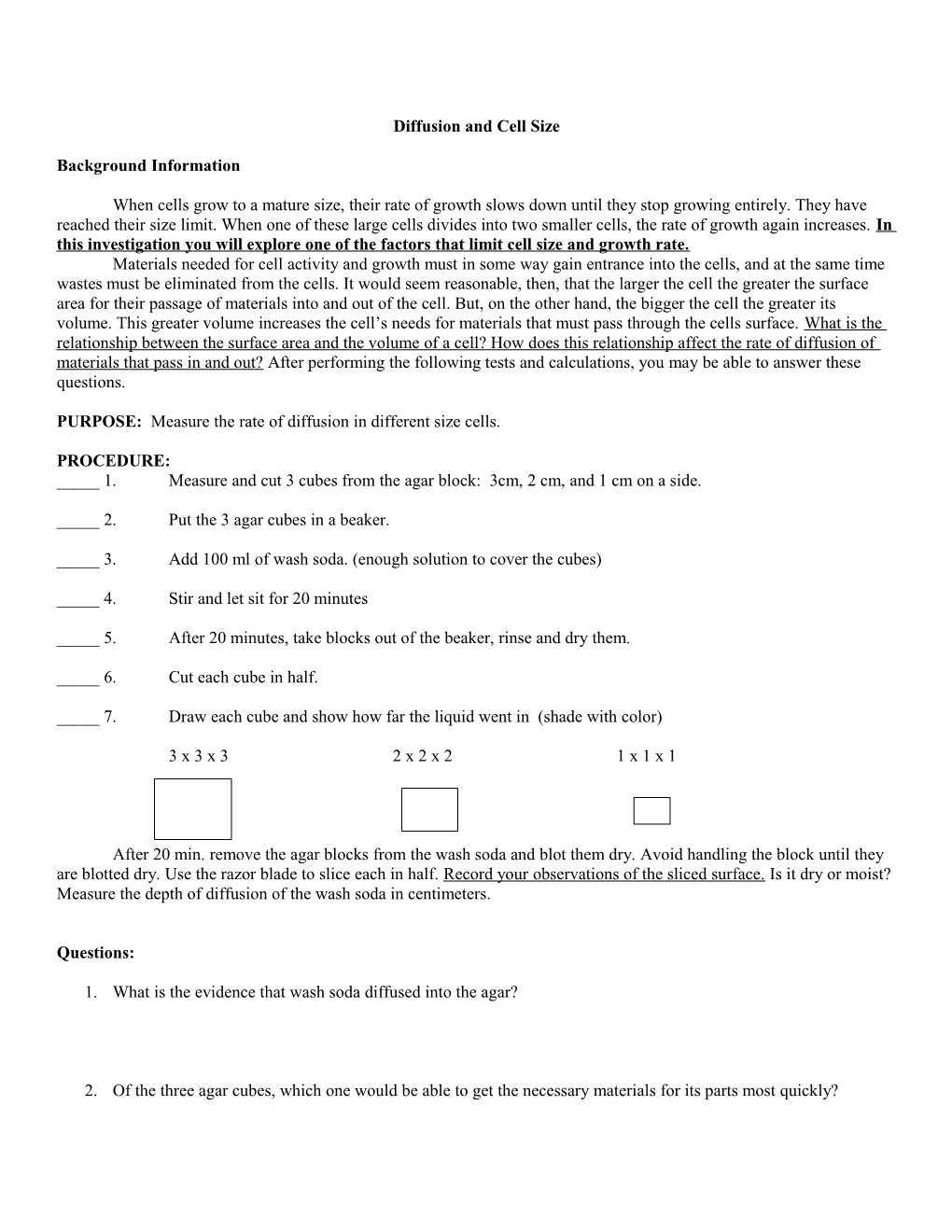 Diffusion and Cell Size