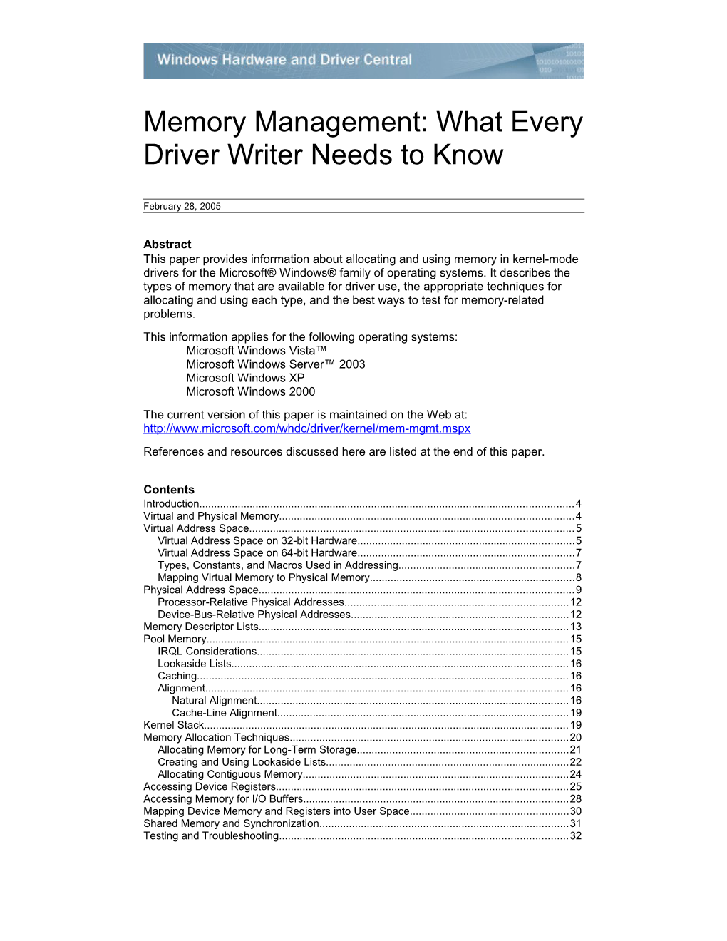 Memory Management: What Every Driver Writer Needs to Know