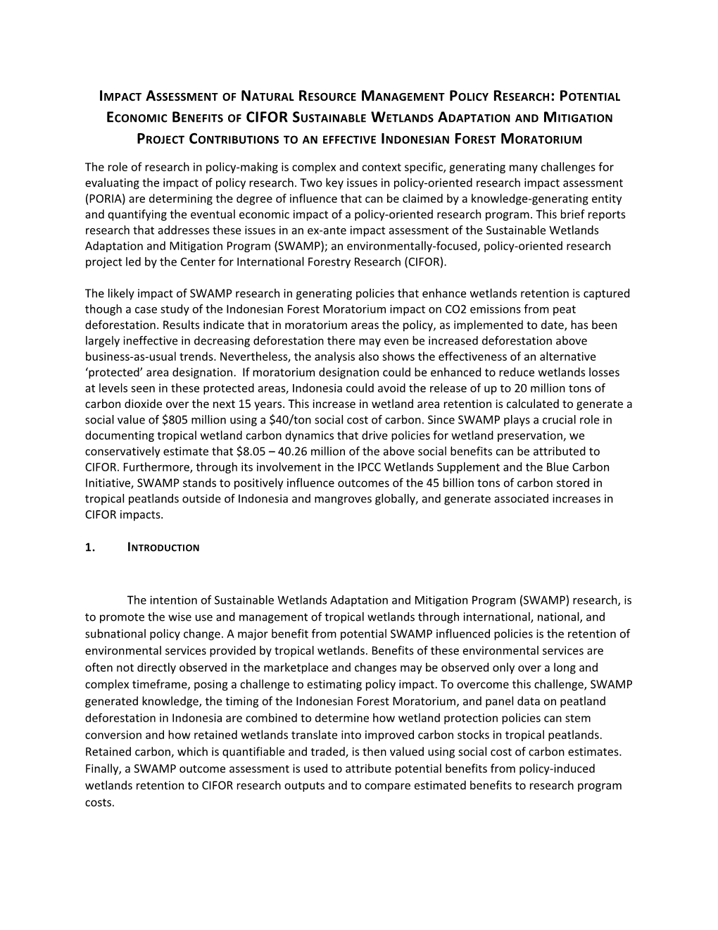 Impact Assessment of Natural Resource Management Policy Research: Potential Economic Benefits