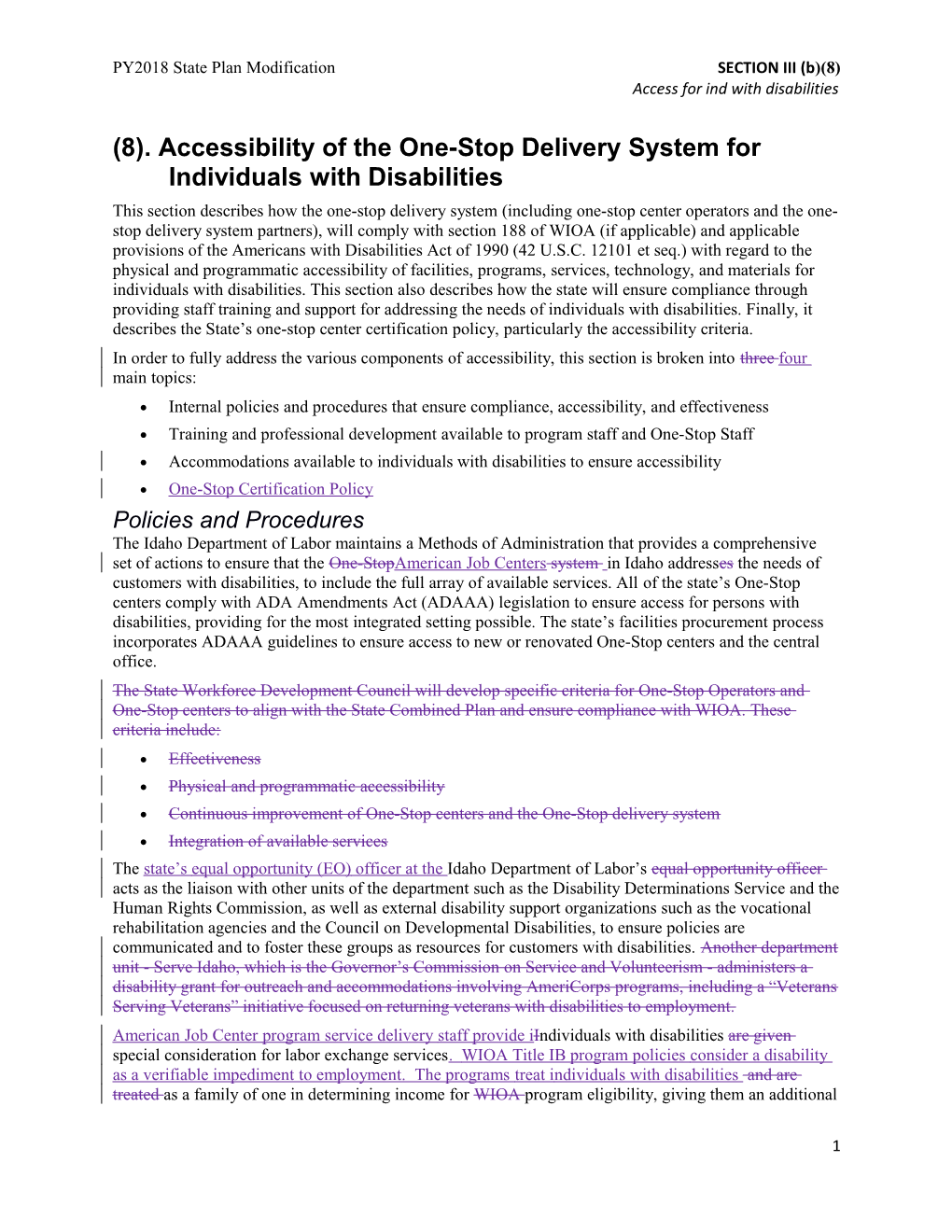 PY2018 State Plan Modification SECTION III (B)(8)