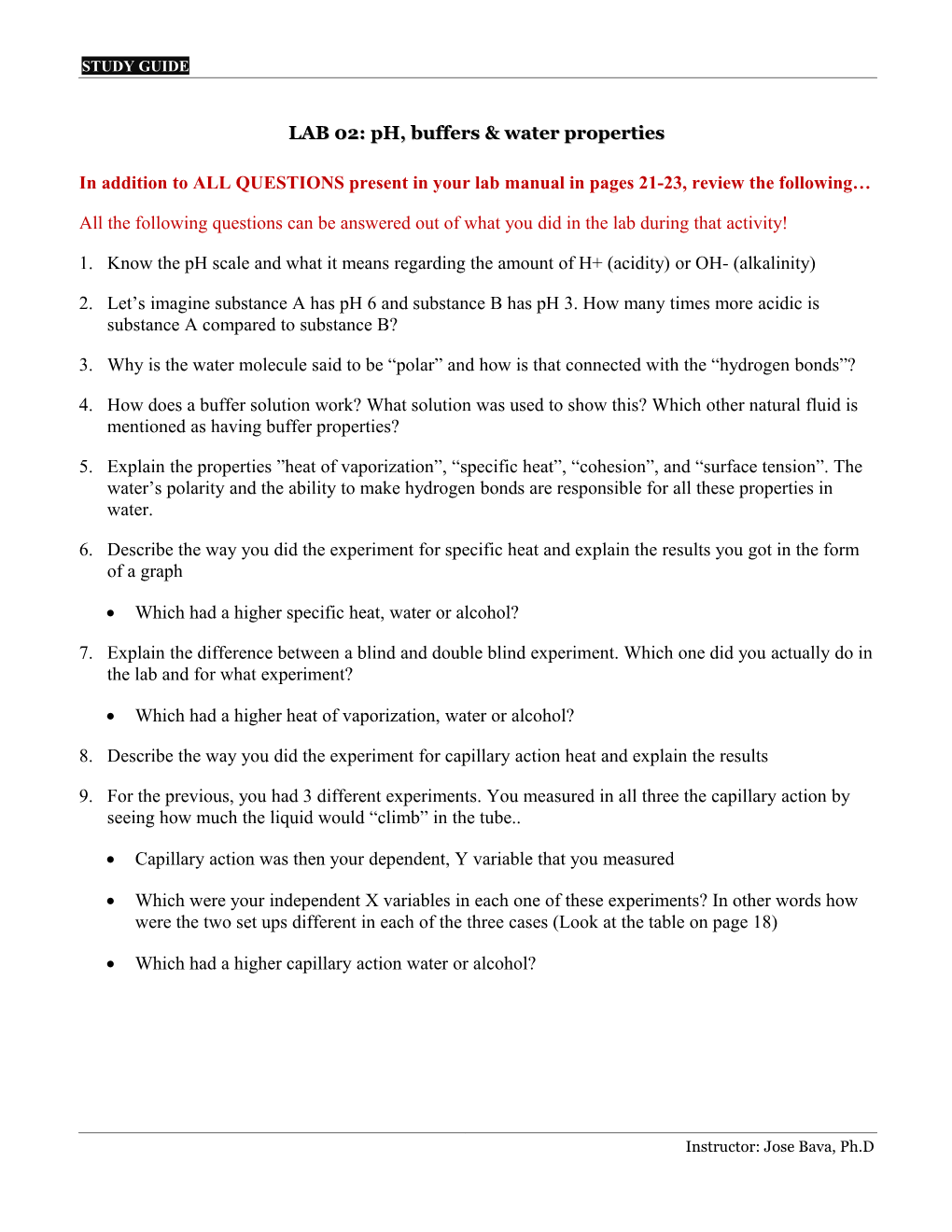 LAB 02: Ph, Buffers & Water Properties