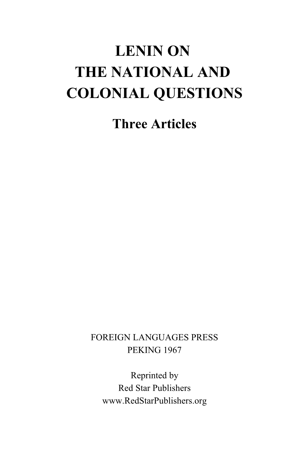 Lenin on the National and Colonial Questions