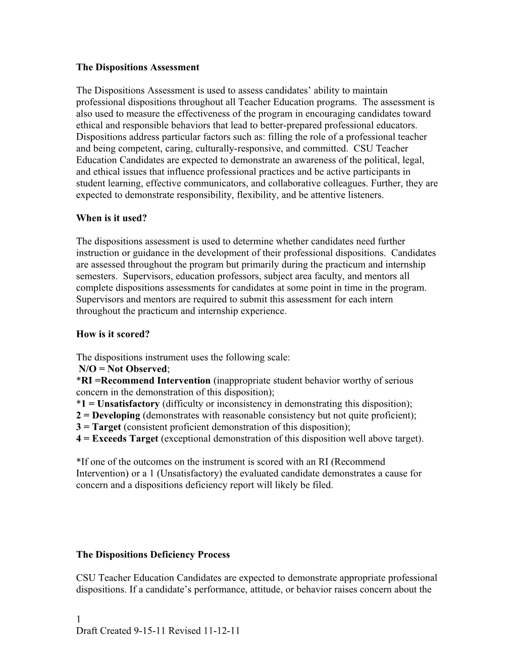 The Dispositions Assessment