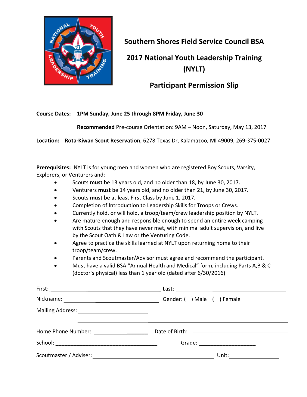 2017 National Youth Leadership Training (NYLT)