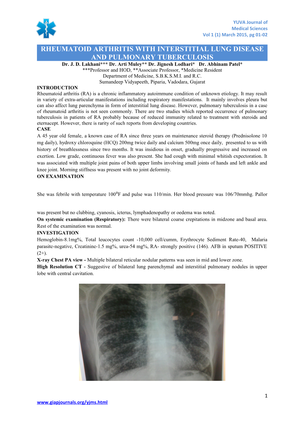 Rheumatoid Arthritis with Interstitial Lung Disease and Pulmonary Tuberculosis