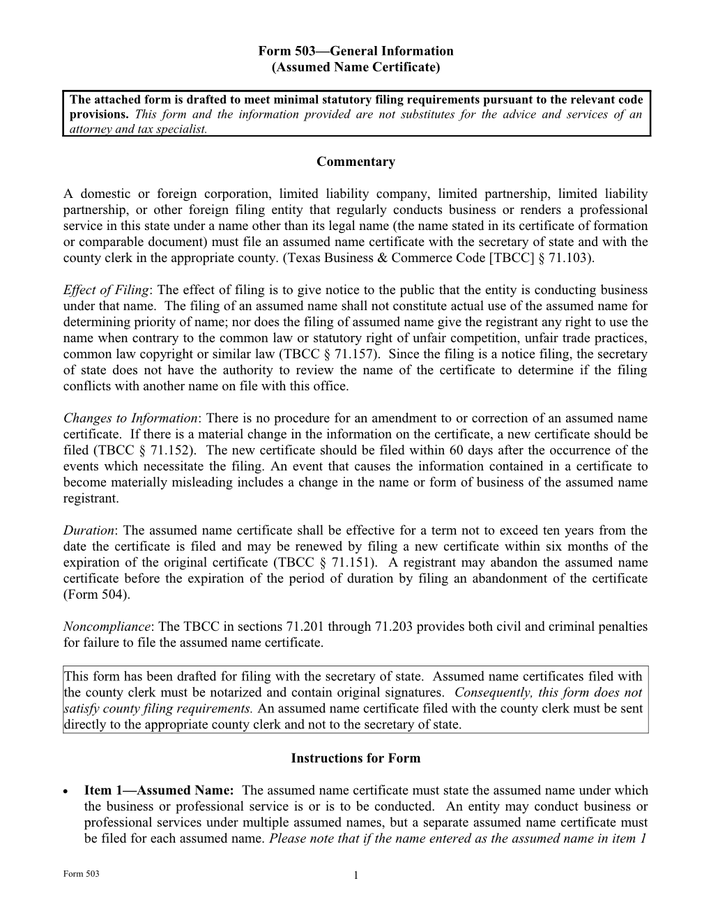 Form 201 General Information