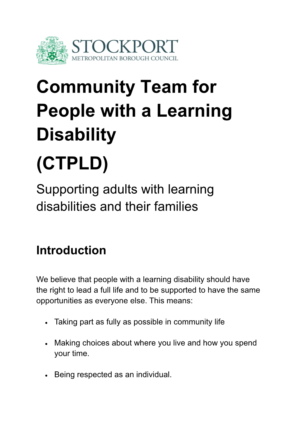 Community Team for People with a Learning Disability