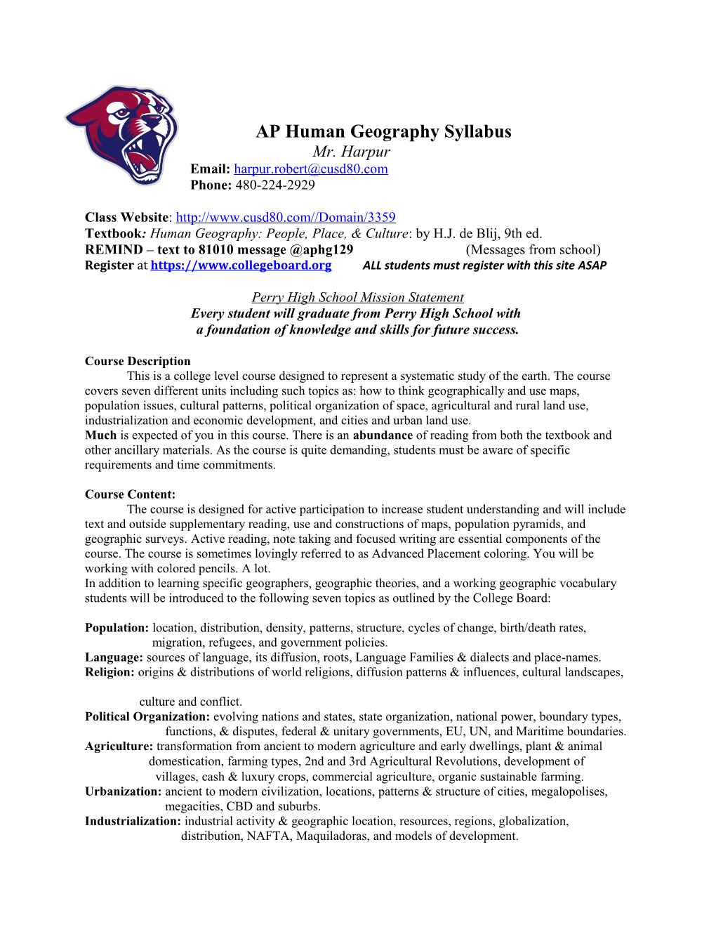 AP Human Geography Syllabus