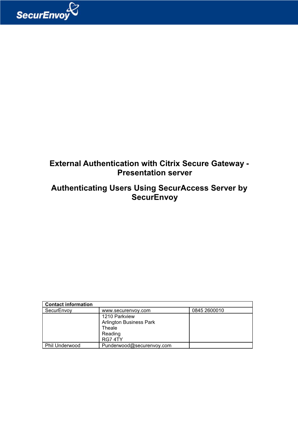 External Authentication with Citrix Secure Gateway - Presentation Server