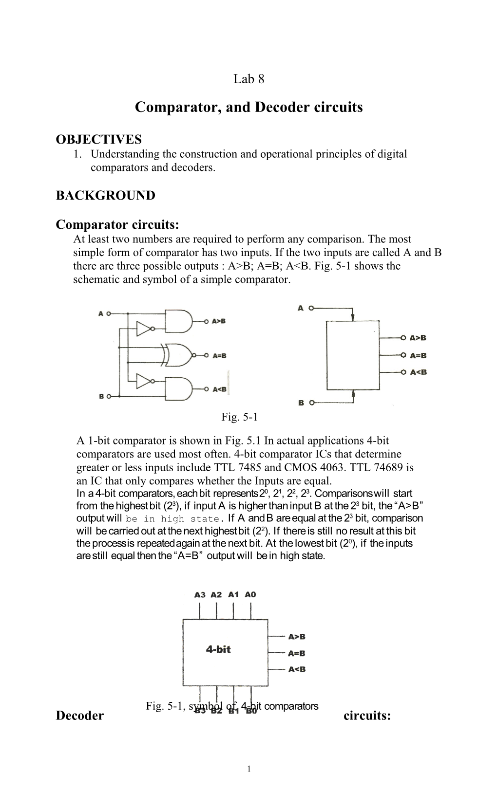 Comparator, and Decoder Circuits