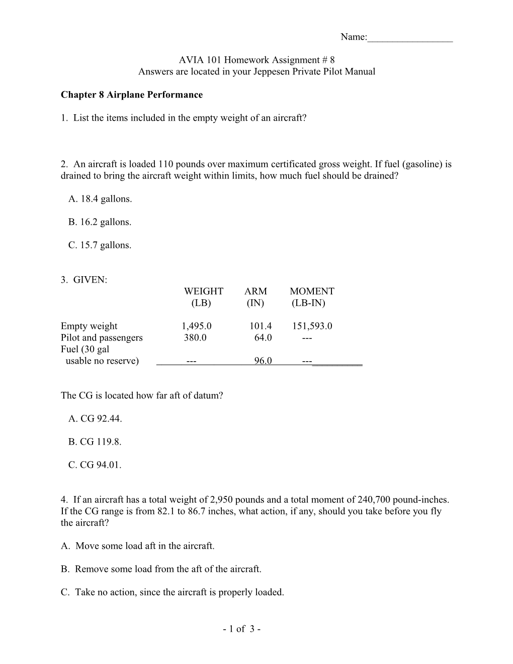 Chapter 8 Airplane Performance