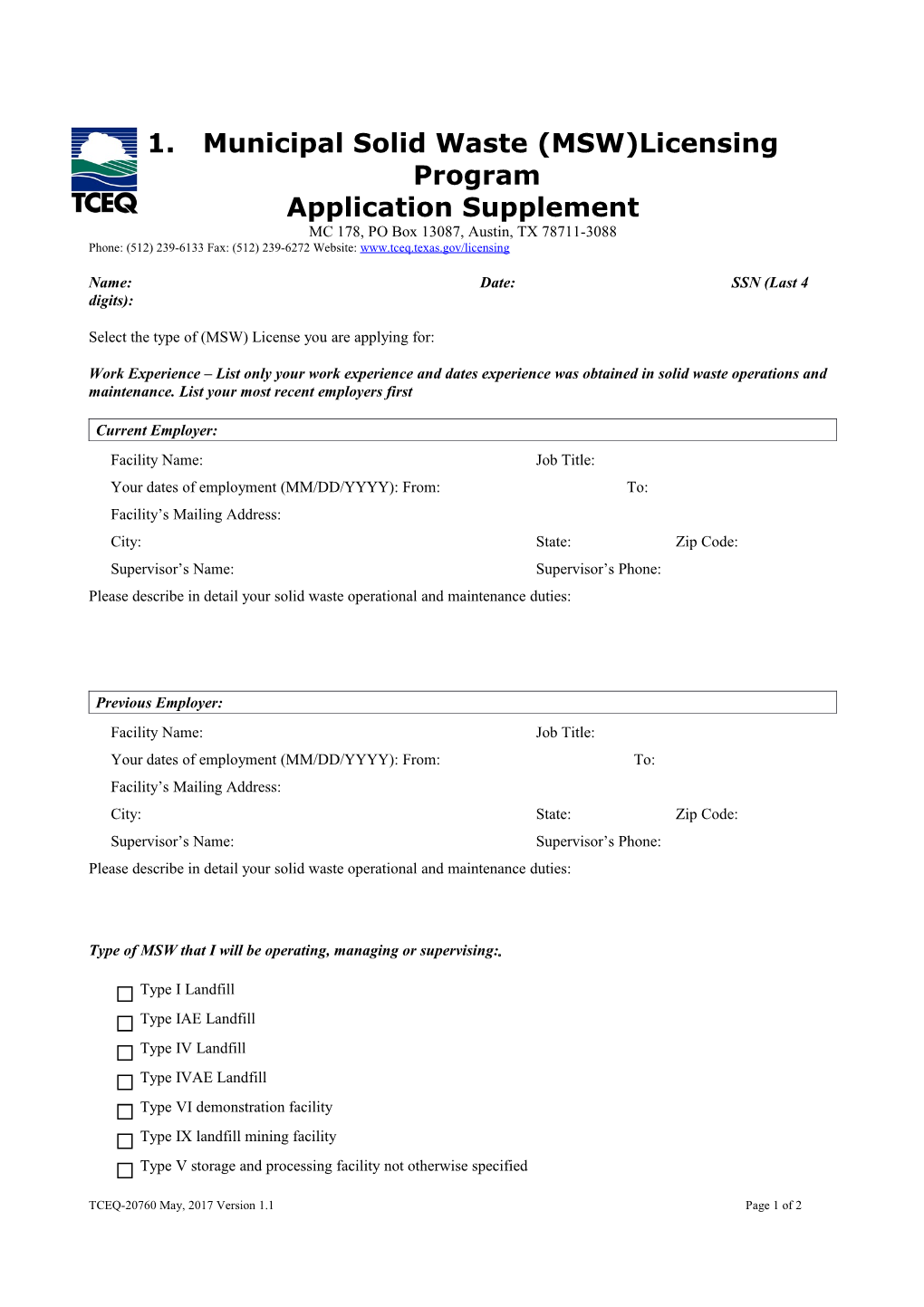 Municipal Solid Waste (MSW)Licensing Program