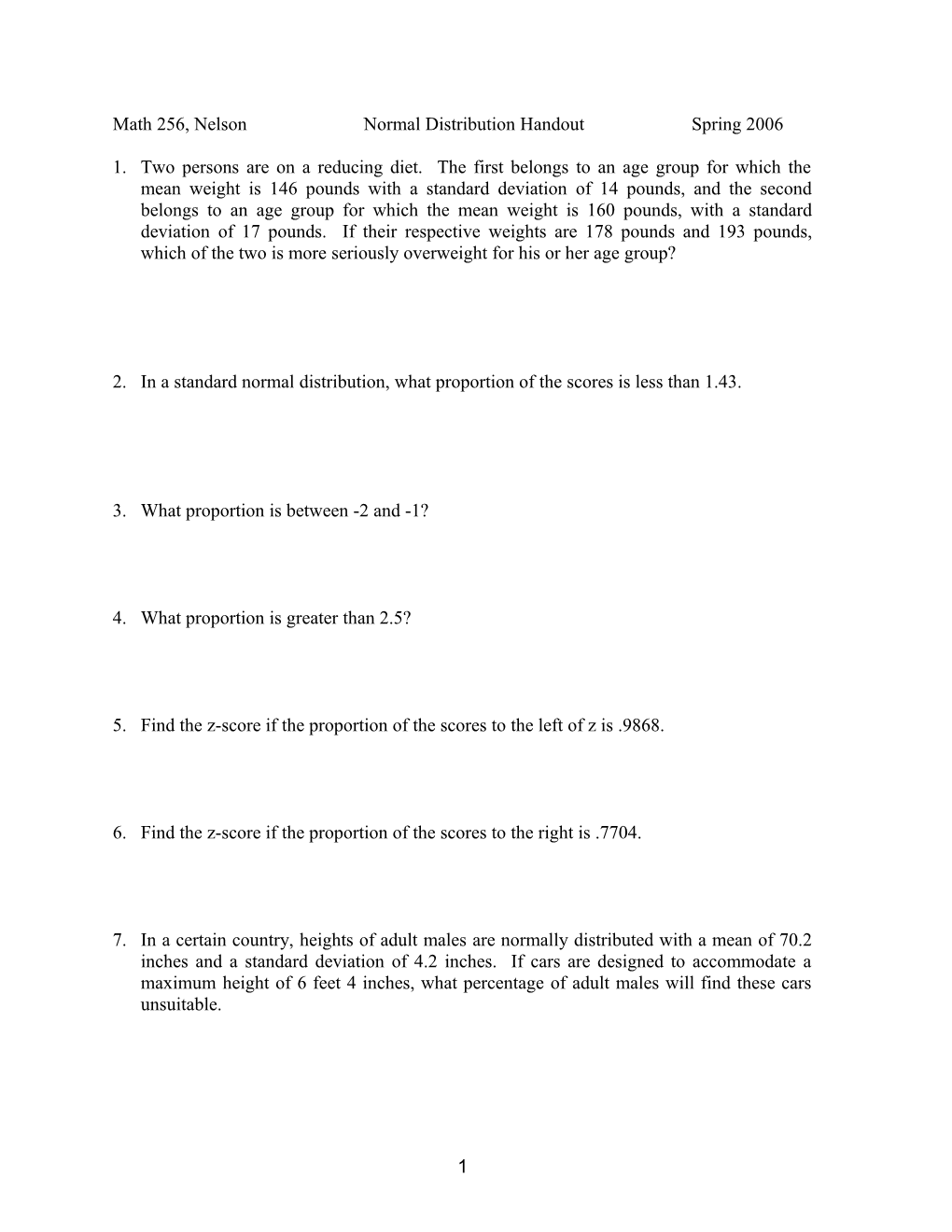 Math 256, Hallstone Normal Distribution Handout Winter 2000