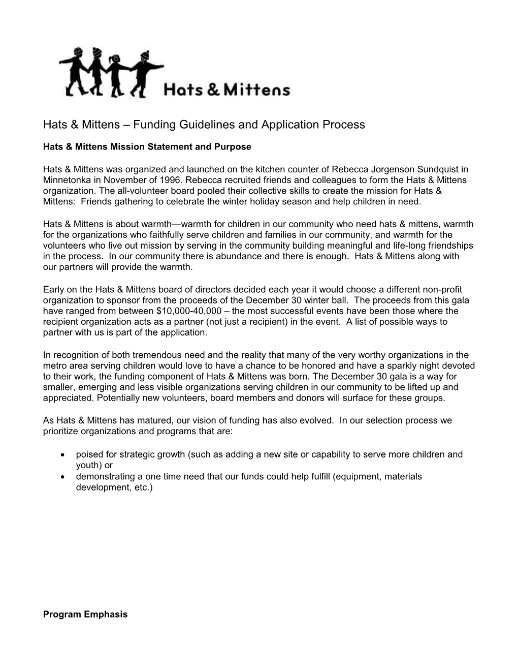 Hats & Mittens Funding Guidelines and Application Process