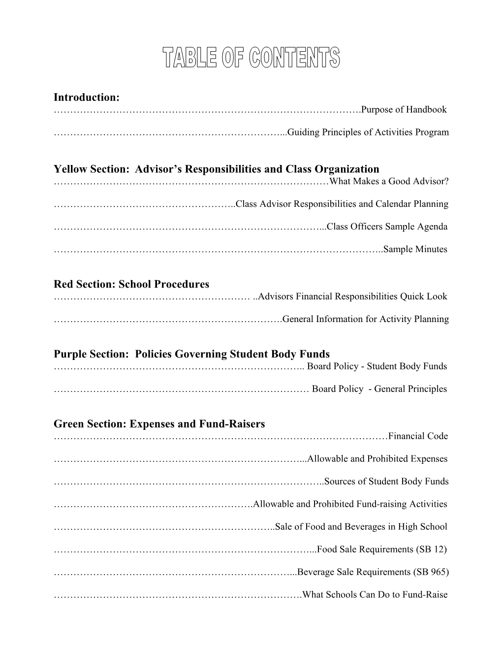 Yellow Section: Advisor S Responsibilities and Class Organization