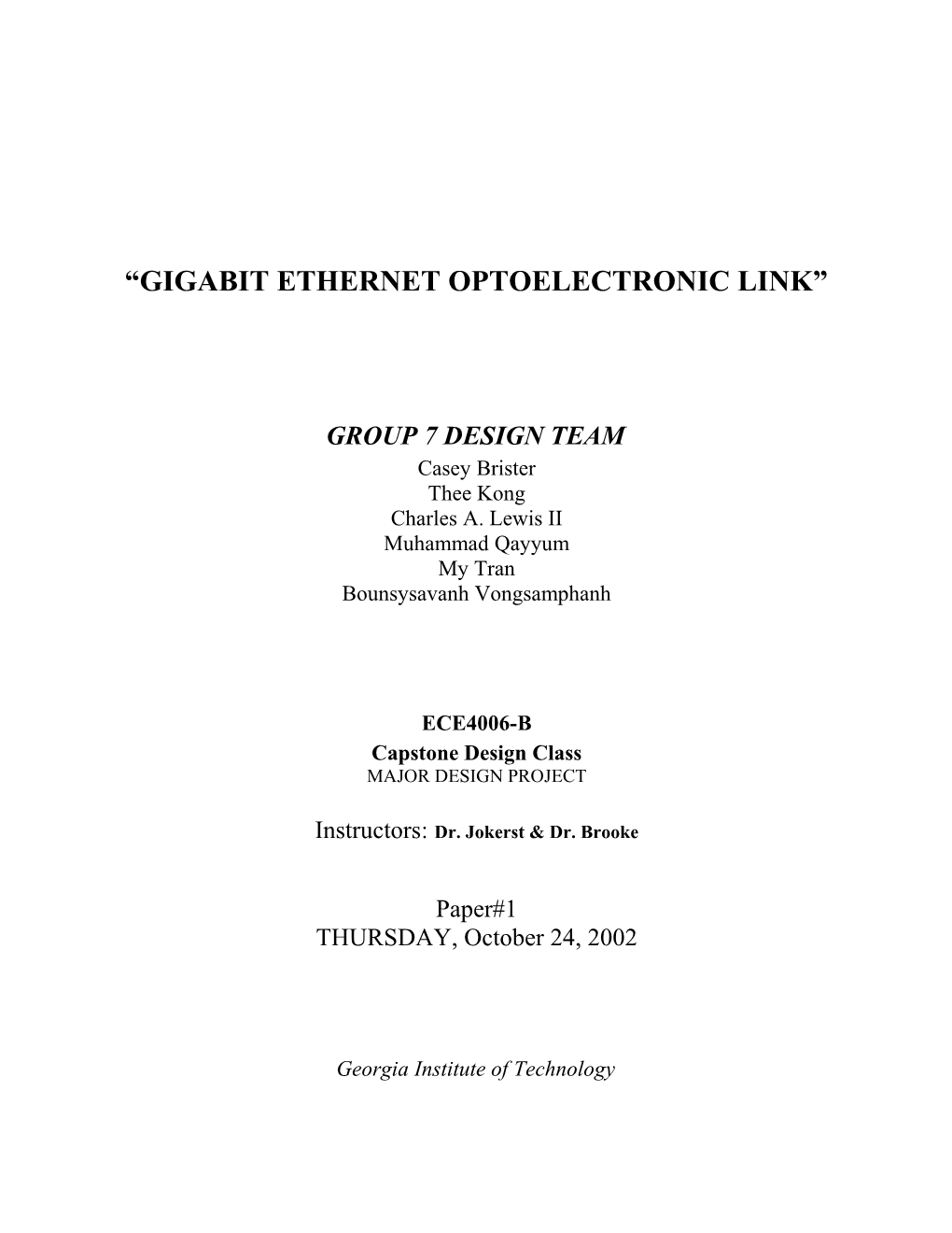 Gigabit Ethernet Optoelectronic Link