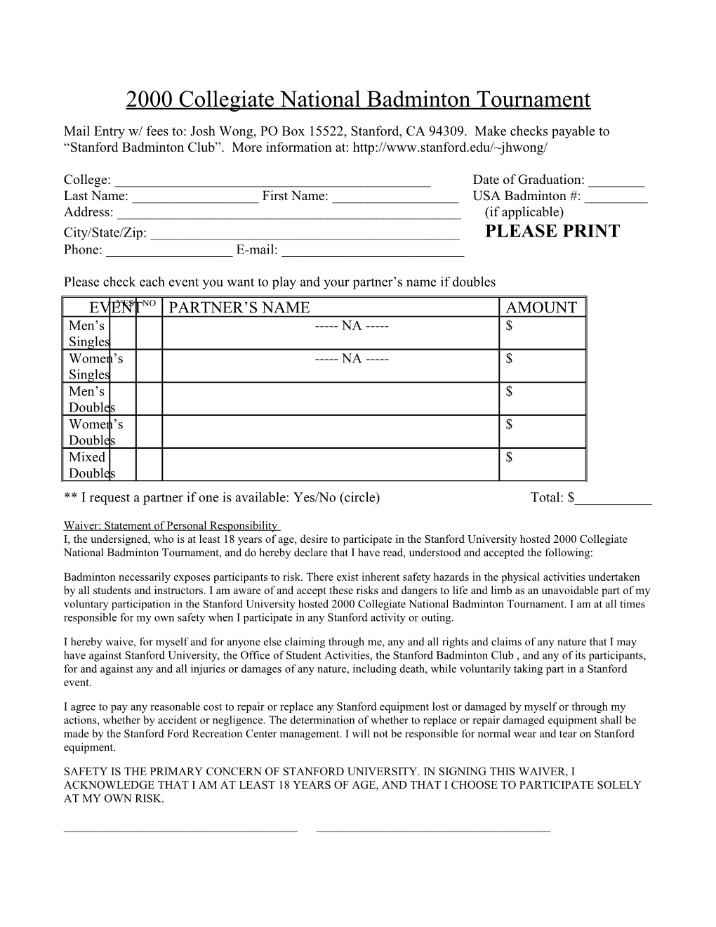 2000 Collegiate National Badminton Tournament