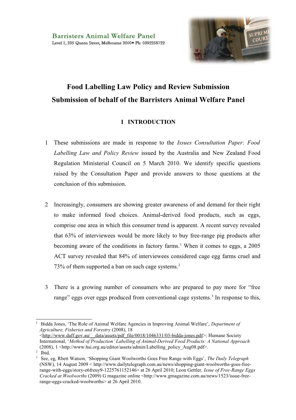 Food Labelling Law Policy and Review Submission